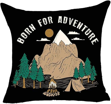 Amazon Com Feleniw Born For Adventure Wild Camping Forest Trees Campfire Throw Pillow Cover Cushion Case Cotton Linen Material Decorative 18x18 Inches Home Kitchen