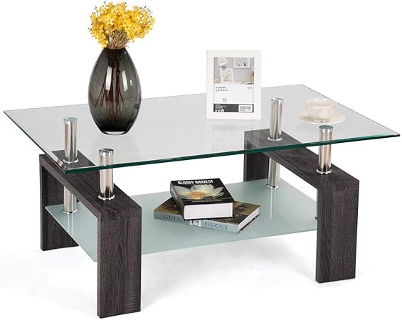 Depointer Life Rectangle Glass Coffee Table Clear Coffee Table Modern Side Center Tables For Living Room Living Room Furniture Black Tables Coffee Tables