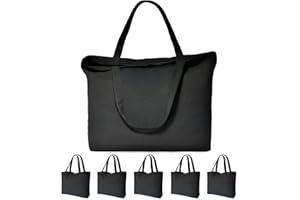 Canvas Tote Bags Bulk, 6 PACKS KOOLMOX Cotton Bags with Handles, 12Oz Thick Black Cotton Totes with Bottom Gusset, Blank Canv