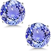 Gem Stone King 14K White Gold Natural Genuine Blue Tanzanite Stud Earrings For Women Men | 1.80 Cttw | Gemstone Birthstone | Round 6MM | Fine Jewelry Gifts for Her Mom Women Wife