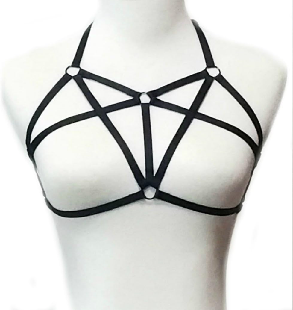 Walemy Harness Bra,Gothic Style Sexy Elastic Cage Bra Strappy,harness strappy body caged bra