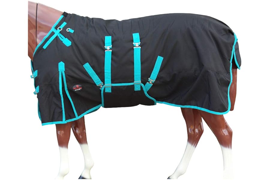 Black with Turquoise Trims 84 inch HILASON 1200D Winter Waterproof Poly Horse Turnout Blanket Belly Wrap
