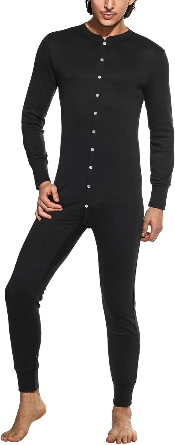 Hotouch Mens One Piece Pajama Long Thermal Union Suit Button Down Pajamas SXXL Sleep & Lounge