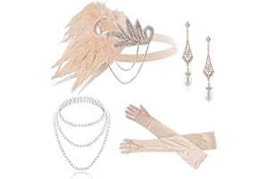 Cizoe 1920s Gatsby Accessories Set for Women Flapper Headband 20s Headpiece Necklace Gloves(ac4)