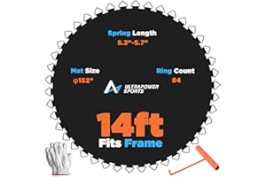 ULTRAPOWER SPORTS Trampoline Mat Replacement 14 FT Trampoline Replacement Mat 14FT Replacement Trampoline Mat 72/84/88 Rings Jumping Mat for 5.5“ 5.3"-5.7" Springs 8 Row Stitch Anti-UV Wear-Resistant Spring Hook Gloves