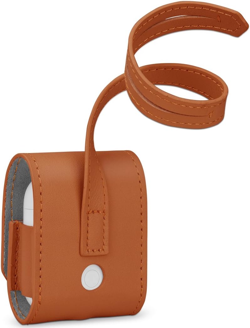 StilGut Case Made of Leather Compatible with Apple AirPods with Leather-Band, Cognac, Cognac - with leather strap - Image 3