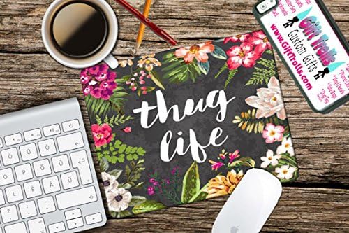 Thug Life Floral Mousepad - Mat - Rectangle - Colorful - Flower Print - Mouse pad Co worker Gift