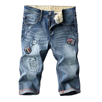 CTOOO Herren 3/4 Denim Jeans Shorts Stretch Sport Hosen Sommer Slim Fit Blau