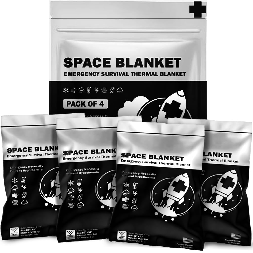 Photo 1 of EVERLIT Survival Emergency Mylar Thermal Blankets -Space Blanket Survival kit Camping Blanket Perfect for First Aid Kit Outdoors, Hiking, Survival,Bug Out Bag,Marathons (Silver, 4 Pack)