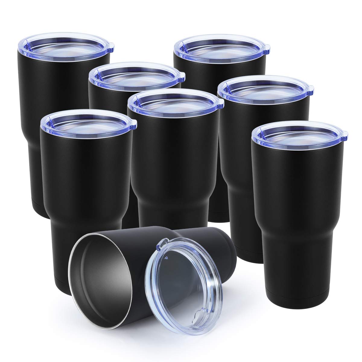 MASVIS 30 oz Stainless Steel Vacuum Insulated Tumbler Double Wall Travel Mug for Cold & Hot Drinks(Black,8 pack)