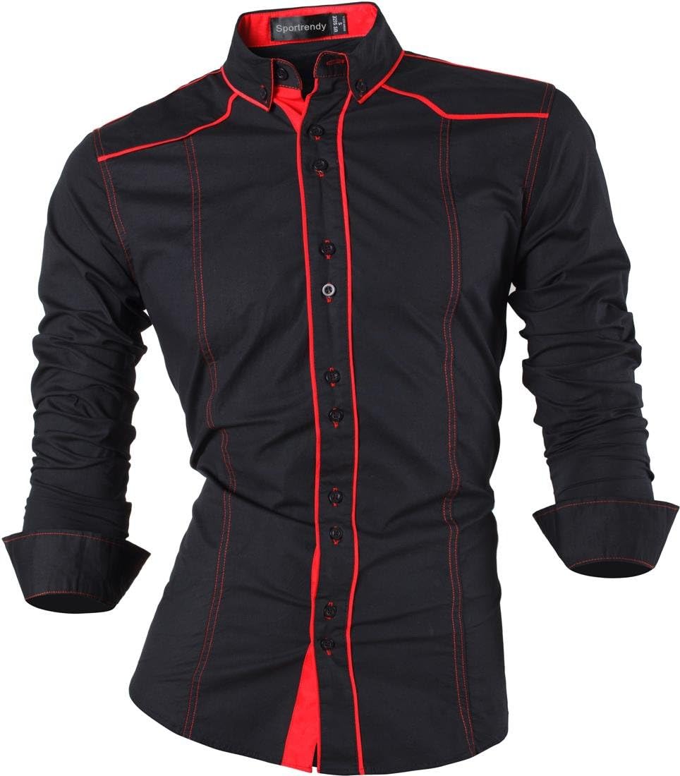 Sportrendy Men Casual Slim Dragon Tattoo Long Sleeve Button Down Dress Shirt JZS041