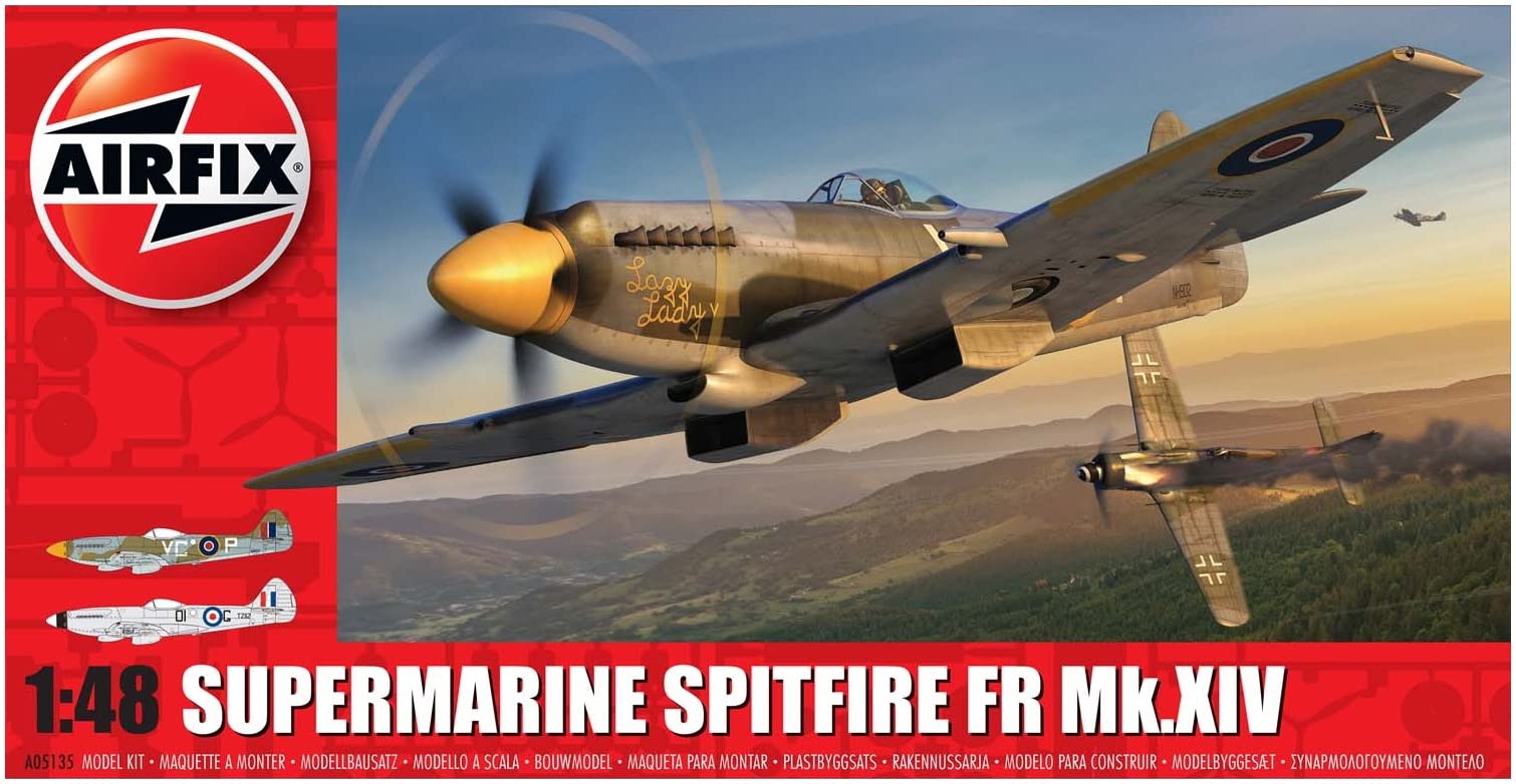 Airfix Model Set - A05135 Supermarine Spitfire FR Mk.XIV Model Building Kit - Plastic Model Plane Kits for Adults & Children 8+, Set Includes Sprues & Decals - 1:48 Scale Model