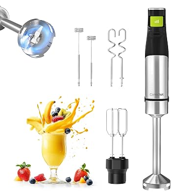 Consciot 4 in 1 Immersion Hand Blender Max 1100W, Corded Stick Emulsifier with Entire Stainless Steel Blender Shaft, Trigger Speed Control, For Blending, Beating, Frothing, Mixing & More, Non-BPA
