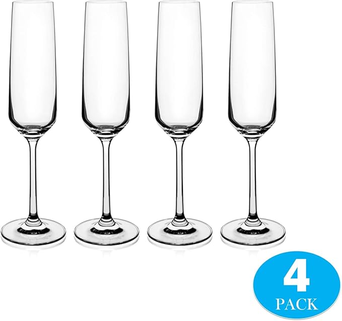 Premium Crystal Champagne Glass 7.7oz Lead Free Classic Sleek Modern Elegant