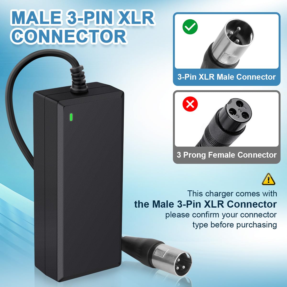 24V 2A 3-Pin XLR Electric Scooter Battery Charger for Go-Go Elite Traveller Plus HD US, Pride Mobility Scooter, Ezip Mountain Trailz, Jazzy Power Chair, 4 Wheel Mobility