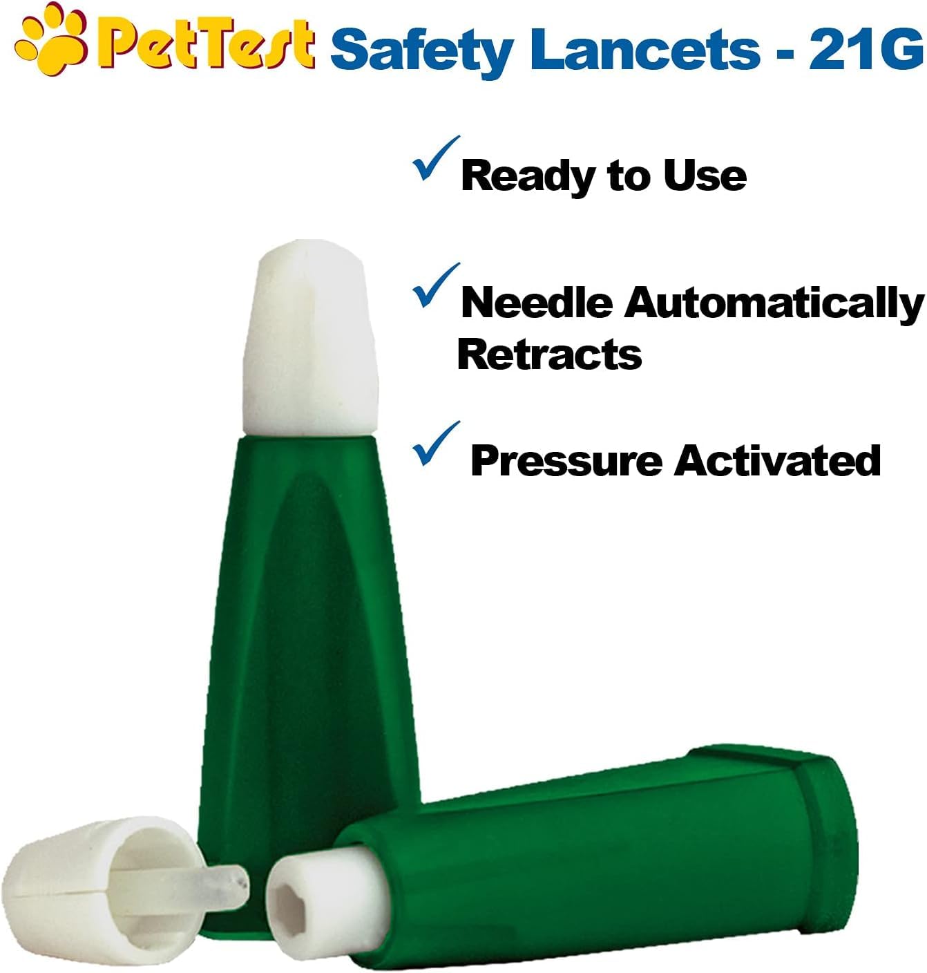 PetTest Safety Lancets for Diabetes Testing with Dogs & Cats, 21 Gauge, Diabetic Monitoring Blood Test Lancets, Easy Pricker for Testing for Blood Glucose in Diabetic Pets (100 Count)