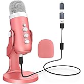 ZealSound USB Microphone,Condenser Computer Mic,Plug&Play Gaming Microphones for PS 4&5.Headphone Output&Volume Control,Mic Gain Control,Mute Button,YouTube Podcast on Mac&Windows Pearlescent Pink