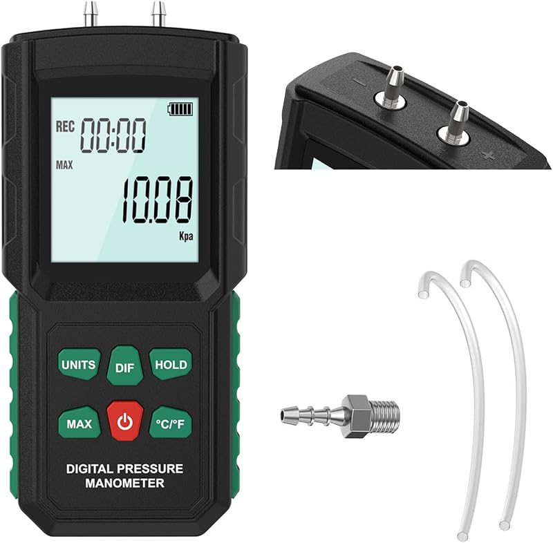 BELEY Digital Dual Port Differential Pressure Gauge Manometer LCD Temp Reader