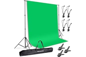 SLOW DOLPHIN Photo Background Support System with Backdrop Stand Kit, 100% Pure Muslin 6.5 Ft x 10 Ft Chromakey Green Screen Backdrop,Clamp, Carry Bag for Photography Video Studio