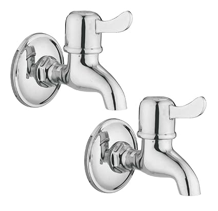 Oleanna Magic Brass Quarter Turn Fittings Bib Cock Short Body Taps For Bathroom (Chrome Finish) (Pack Of 2 Bib Cock)