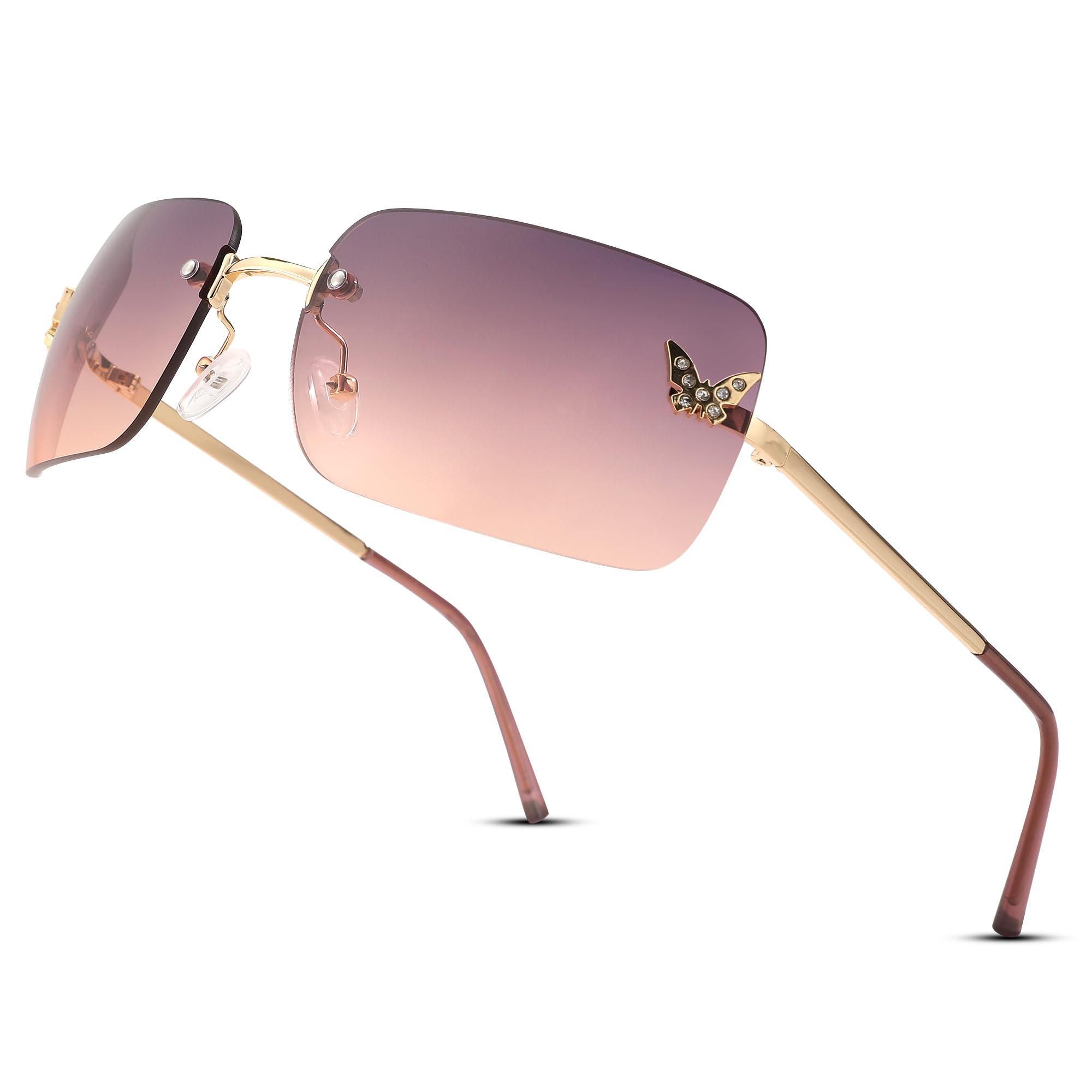 Photo 1 of Rimless Rectangle Y2k Sunglasses for Women Men Cute Small Clear Frameless Tinted Lens 2000S Fashion Shades Butterfly