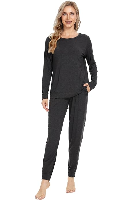 WiWi Women's Bamboo Viscose Pajama Set – Long Sleeve, Printed, Soft Sleepwear, Sizes S-XXL