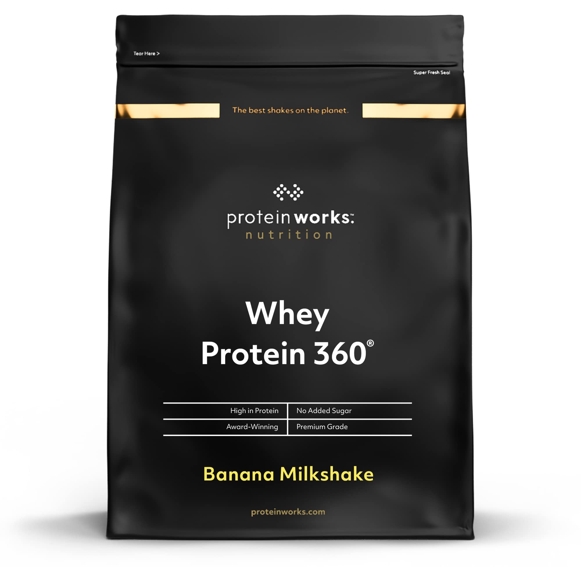 Protein Works - Whey Protein 360, Premium Whey Concentrate Blend, Rich in BCAAs, Full Amino Acid Profile, Digestive Enzymes, Low Fat Protein Shake, Banana Milkshake, 80 Servings, 2.4kg โ image 1