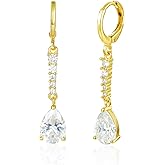 SHINYTE CATALINE 14K Gold Plated Long Drop Cubic Zirconia Earrings for Women,Dangle Hypoallergenic Earrings,Elegant Gift