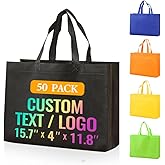 KQVXZZB 50 Custom Reusable Grocery Bags with Logo - Personalized Totes for Business, Events, Travel, and Daily Use