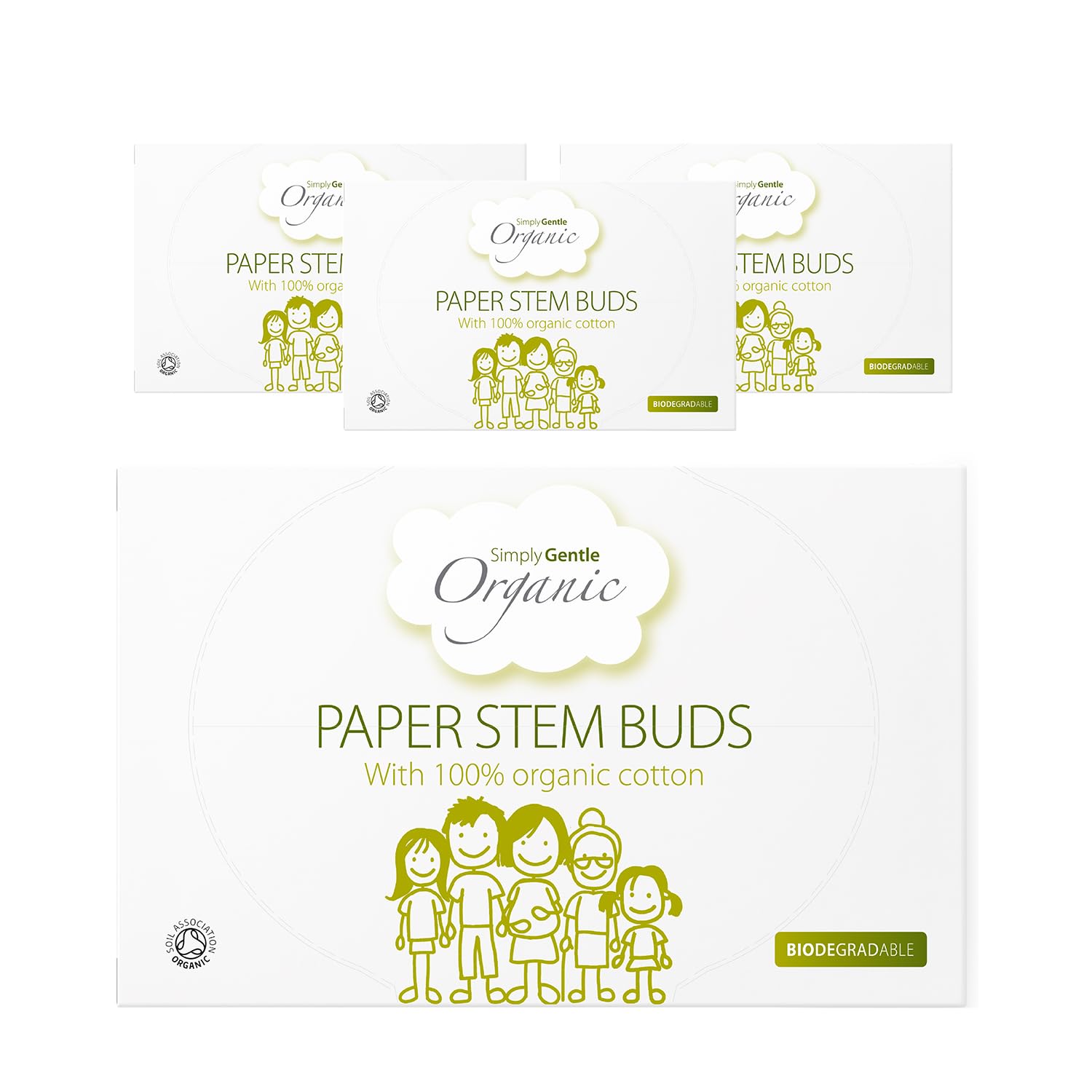 Simply Gentle Organic, Cotton Buds - 100% Organic Cotton & FSC Paper Stems - for Cleaning Delicate Areas Around Eyes & Outer Ears - Eco Friendly & Biodegradable (200 x 4 Packs)
