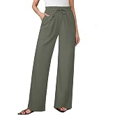 AB-Eleven Womens Linen Pants Wide Leg Flowy Palazzo with Pockets | Soft Comfortable Fabric, Paper Bag Waist, Pull on, Drawstring Trousers, 2 Deep Pockets, Summer Vacation, Beach, Work, Travel