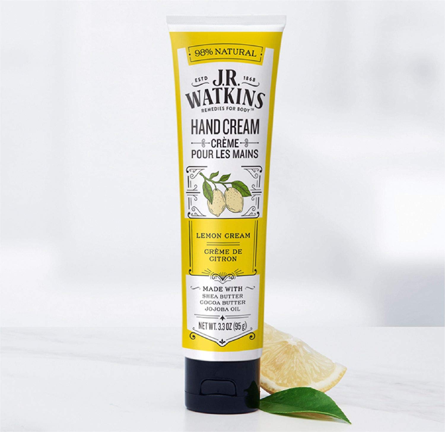 J.R. Watkins Natural Moisturizing Hand Cream, Hydrating Hand Moisturizer with Shea Butter, Cocoa Butter, and Avocado Oil, USA Made and Cruelty Free, 3.3oz, Lemon Cream, Single : Body Gels And Creams : Beauty
