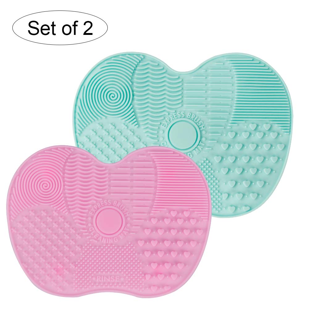 Makeup Brush Cleaning Mat, Make Up Brush Cleaner Silicone Portable Brush Cleaner Mat with Suction Cup Pack of 2 (Pink+Green): Beauty