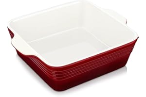 LOVECASA 8x8 inch Baking Pan, 2 Quart Square Cake Pan Baking Dish for Oven, Stoneware Brownie Pan Non-Stick, Casserole Baking Pan with Handle,Ceramic Bread Pans for Baking, Red