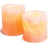 Crystal Allies Pack of 2 Natural Pink Himalayan Salt Tea Light Candle Holders with Authentic Crystal Allies Info Card