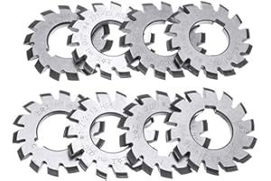 8pcs HSS M1 Diameter 22mm PA20° 20 Degree #1-8 Involute Gear Cutters Set, 22mm R8 Shank Milling Arbor Gear Mill Cutter Holder