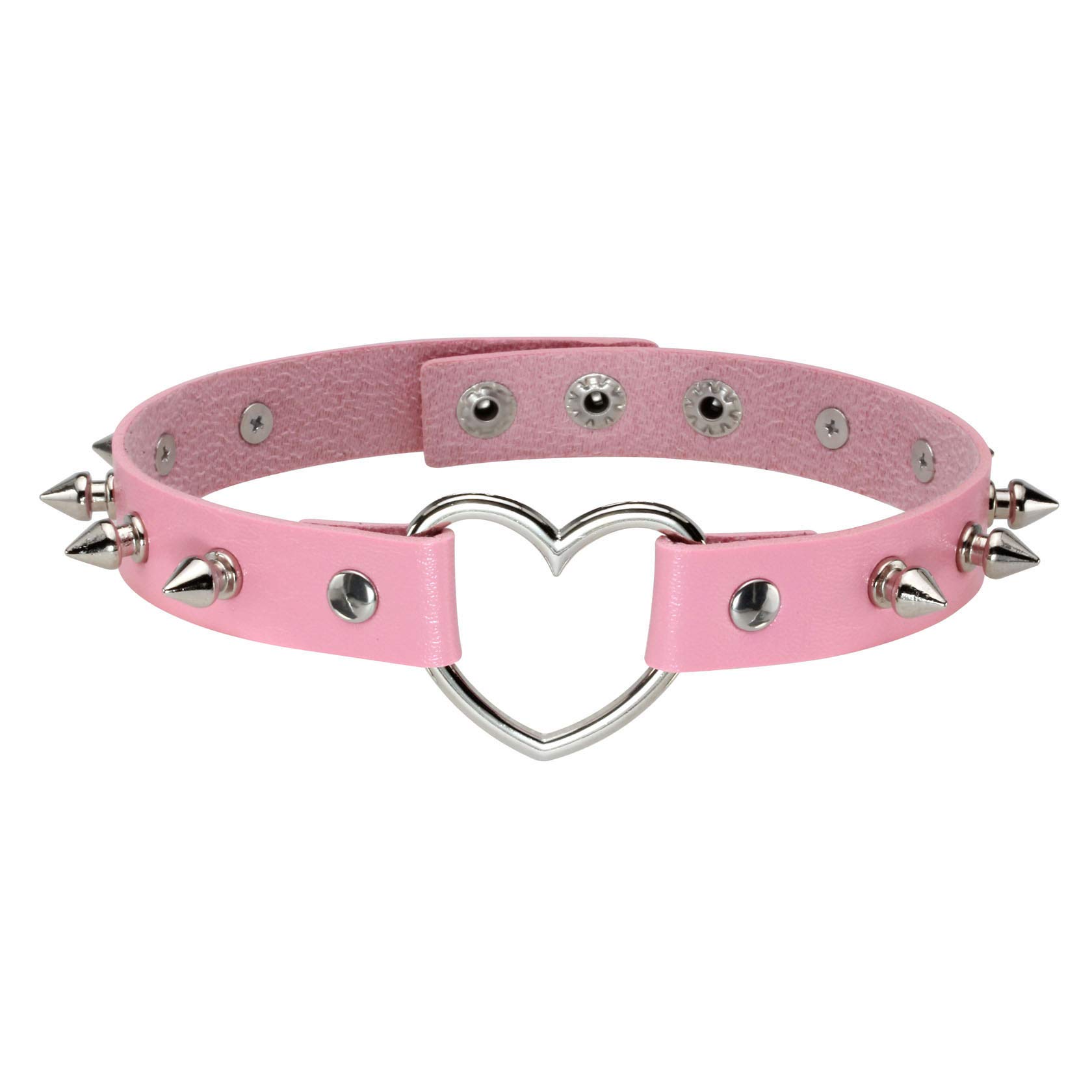 MILAKOO Punk Style Love Heart PU Leather Collar Pink Choker Necklace with Rivets Spiked