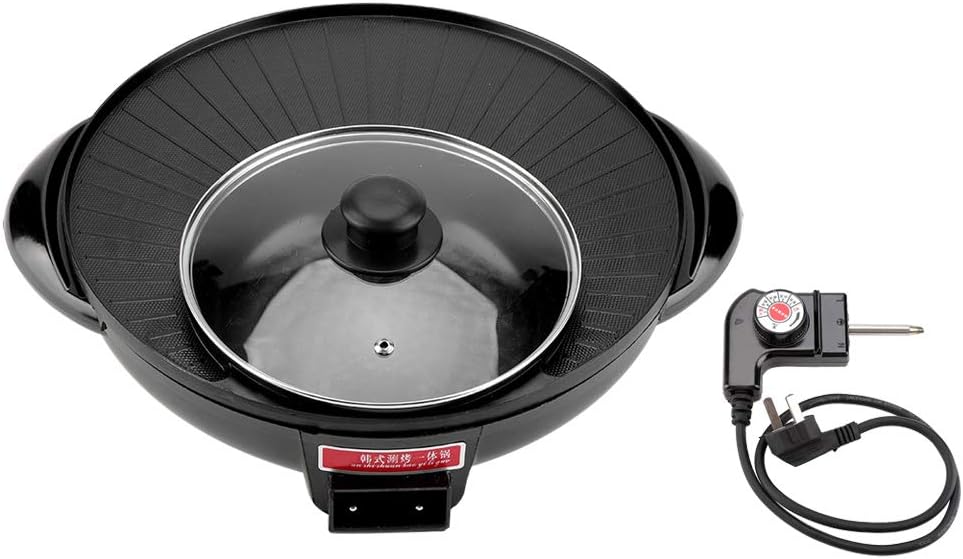 Electric Hot Pot,Electric Frying Pan,500W 2 in 1 Electric Pan Hot Pot BBQ Frying Cook Grill with Adjustable Hot,Safe and Durable