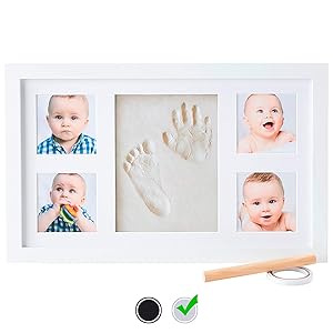 Baby Handprint Kit by Little Hippo |Deluxe Size + NO Mold| Baby Picture Frame & Non Toxic Clay! Baby Footprint kit, Perfect for Baby Boy Gifts, and Baby Girls Gifts! (White, Deluxe)