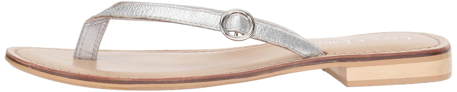lara + lillian women's james single buckle flat thong sandal, silver