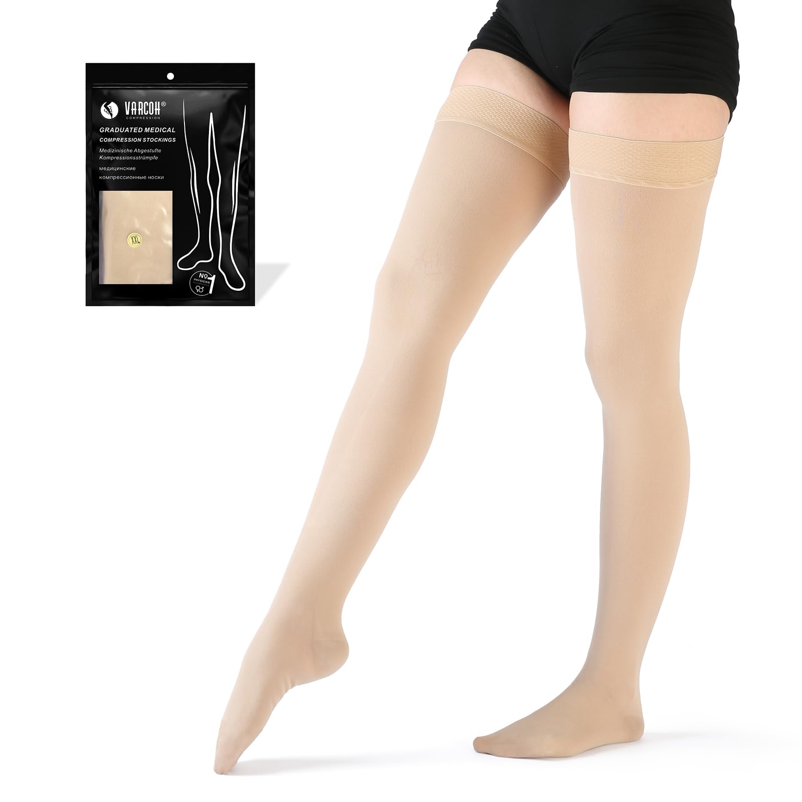 VARCOH Compression Socks for Women Thigh High, Compression Stockings Good for DVT, Pregnancy, Varicose Veins,Edema (XXL,Beige)
