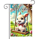 BlissYard Welcome Garden Flag 12x18 Inch Double Sided Spring Yard Flags Cute Bunny Swing Outdoor Decorative Flag for Spring Easter Yard Porch Farmhouse Outside Decor