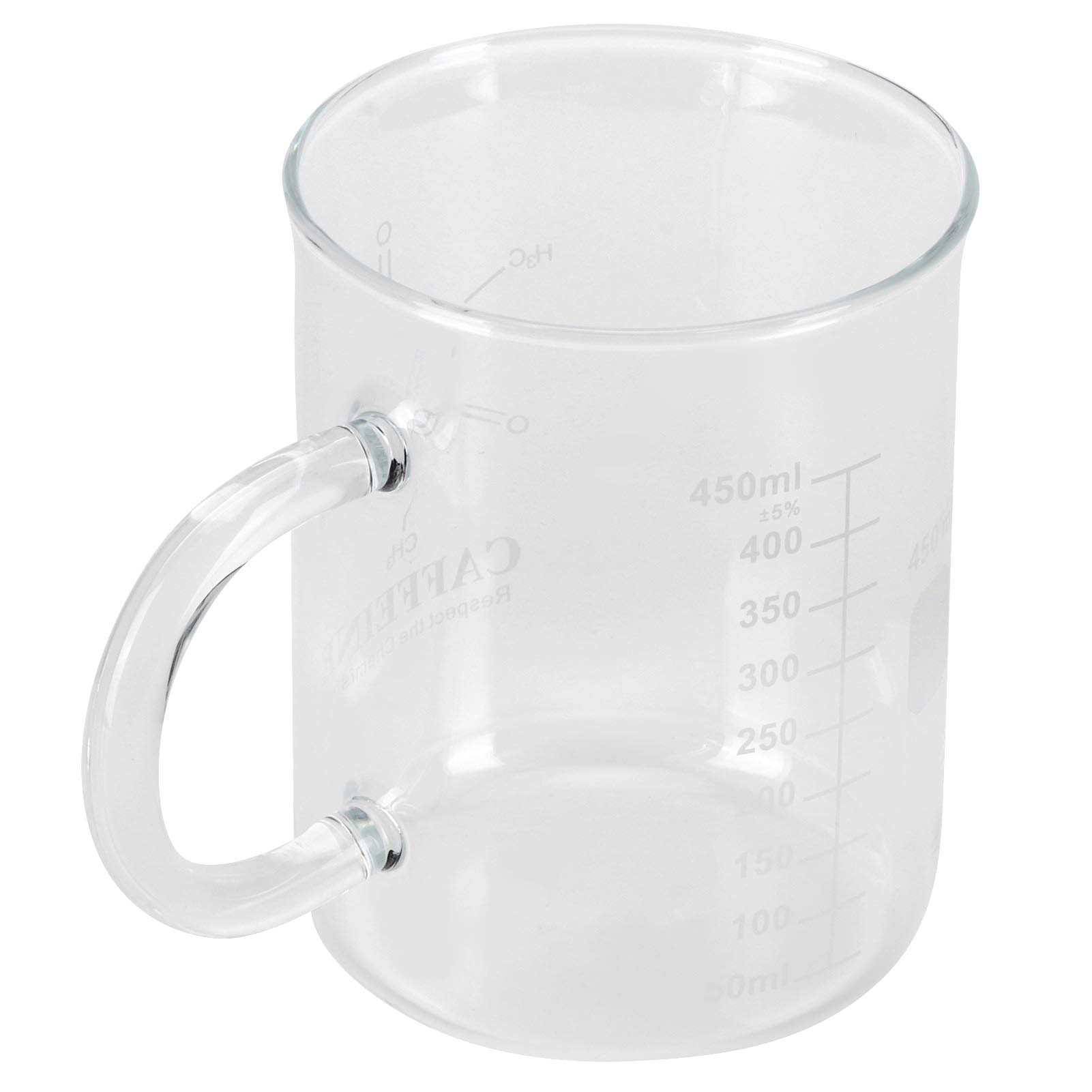 Fdit Caffeine Beaker Mug, Borosilicate Glass Chemistry Mug with Handle and Measuring Scale for Hot and Cold Beverage Coffee Tea