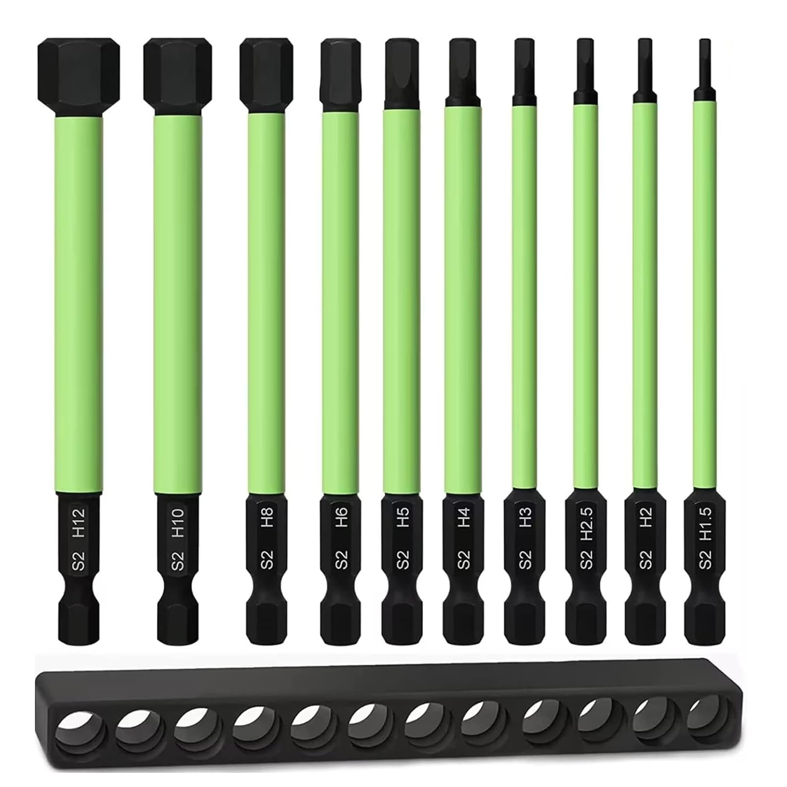 Uadme 10Pcs Allen Key Drill Bit Set H1.5-H12, 100mm Long Magnetic Hex Bit Set with 1/4 Inch Hex Shank S2, Impact Wrench Allen Key Screwdriver Set for Assembling Furniture