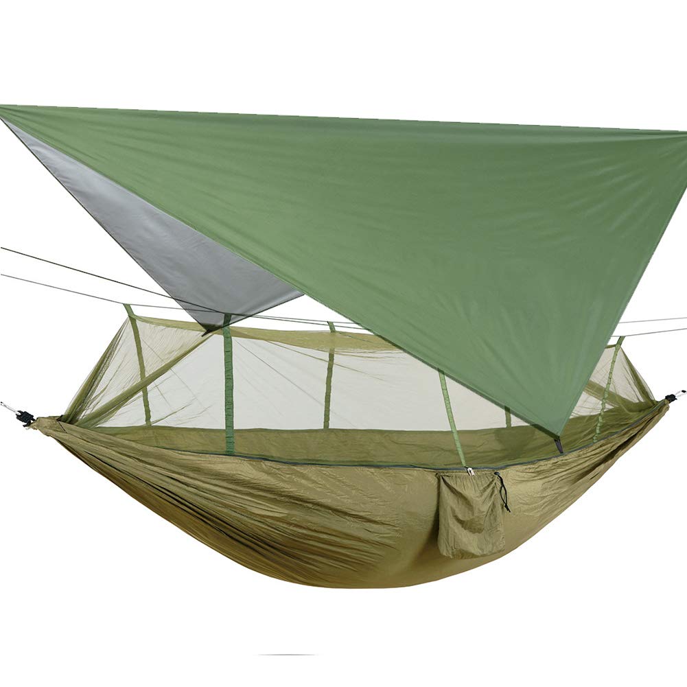 Camping Hammock with Mosquito Net and Rain Fly 200kg Load Capacity 260 x 140 cm Nylon Double Hammock Waterproof Lightweight Portable for Backpacking Hiking Fishing Outdoors Garden(ArmyGreen)