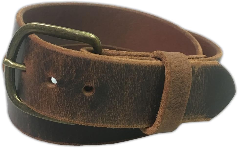 Men's Distressed Jean Belts, Crazy Horse Water Buffalo Leather, 9 Ounce - Antique Belt Buckle - Handmade in the USA By Exos