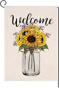 BLKWHT Spring Summer Sunflower Garden Flag Vertical Double Sided Welcome Mason Jar Floral Farmhouse Burlap Yard Outdoor Decor 12.5 x 18 Inches (143902)