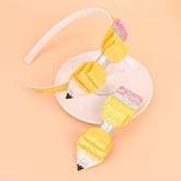 2Pcs Back to School Pencil Hair Bow Headband & Barrette for Little Girls | pencil bow hair set serrated headband resists slipping, soft foam scalp scratch for daily class and campus themed outfits