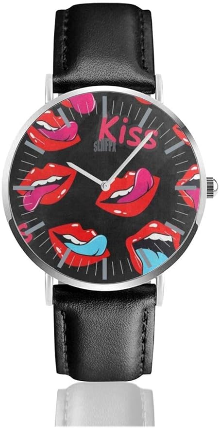 Uhr Mund Mit Kuss Lippen Rot Schwarz Erstaunliche Armbanduhren Quarz Edelstahl Und Pu Leder Fur Unisex Amazon De Uhren