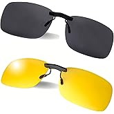 BLUE CUT Clip on Polarized Night Vision, Driving Sunglasses UV 400 Blocker To Wear Over Prescription Glasses